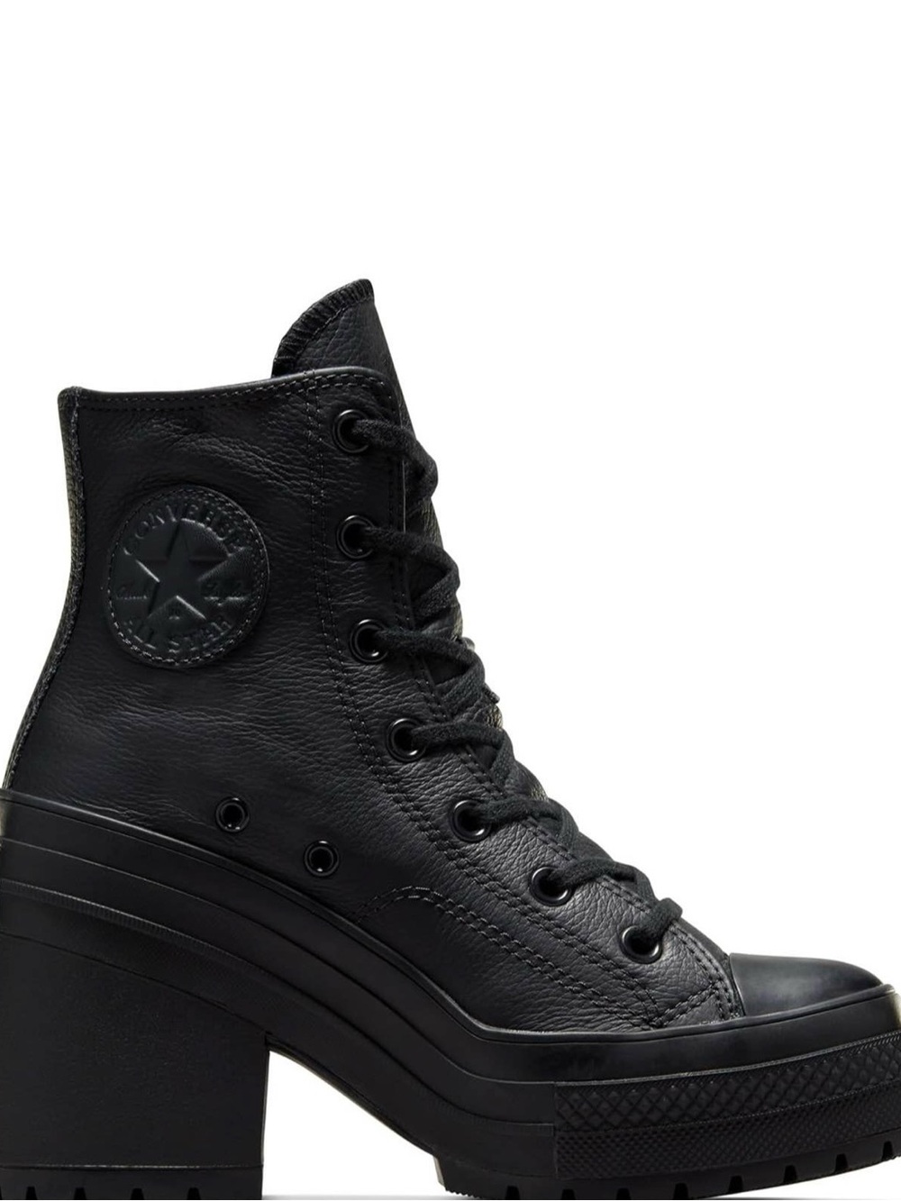 Converse Black Leather Platform Lace-Up High-Top Boot